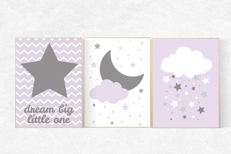 Lavender nursery decor, baby girl nursery, lilac gray nursery, dream big little one, girls room decor, star nursery decor girl, Purple Grey