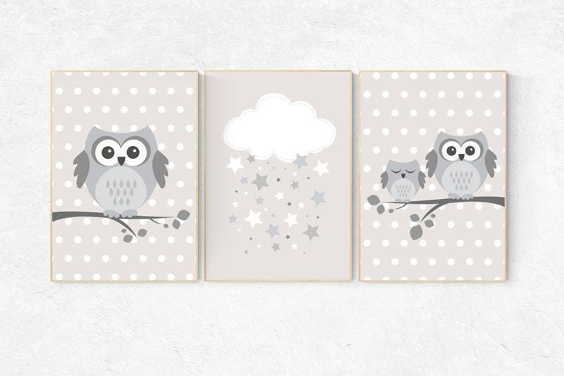 Nursery decor boy brown, Gender neutral nursery, owl nursery decor, Nursery Decor, Gray Beige gender neutral baby, brown nursery wall art