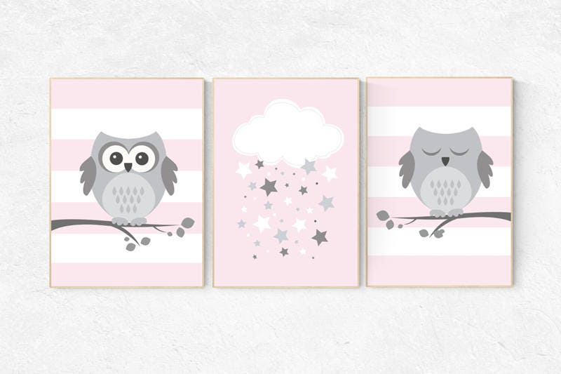 Pink nursery decor, Owl nursery wall art, baby girl room decor, owl nursery decor, baby girl nursery decor, nursery girl decor, nursery girl