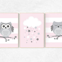 Pink nursery decor, Owl nursery wall art, baby girl room decor, owl nursery decor, baby girl nursery decor, nursery girl decor, nursery girl