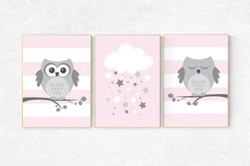 Pink nursery decor, Owl nursery wall art, baby girl room decor, owl nursery decor, baby girl nursery decor, nursery girl decor, nursery girl