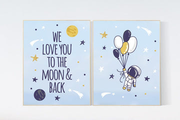 Nursery decor space, we love you to the moon and back, nursery decor nursery wall art, Space nursery decor, nursery decor boy, space theme