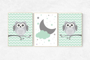 Gender neutral nursery decor, mint nursery decor, owl nursery wall art, mint gray, owl room decor, owl nursery owl nursery wall art new baby