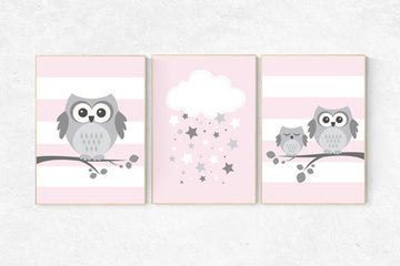Owl nursery wall art, baby girl room decor, Pink nursery decor, owl nursery decor, baby girl nursery decor, nursery girl decor, nursery girl