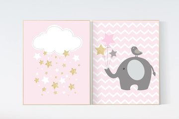 nursery decor elephant, Pink gold nursery decor, baby girl nursery wall art, baby room decor, nursery decor girls baby room prints elephant