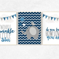 Navy nursery decor, nursery decor boy navy, nursery decor elephant, winkle twinkle little star, navy nursery, boys room decor, navy blue
