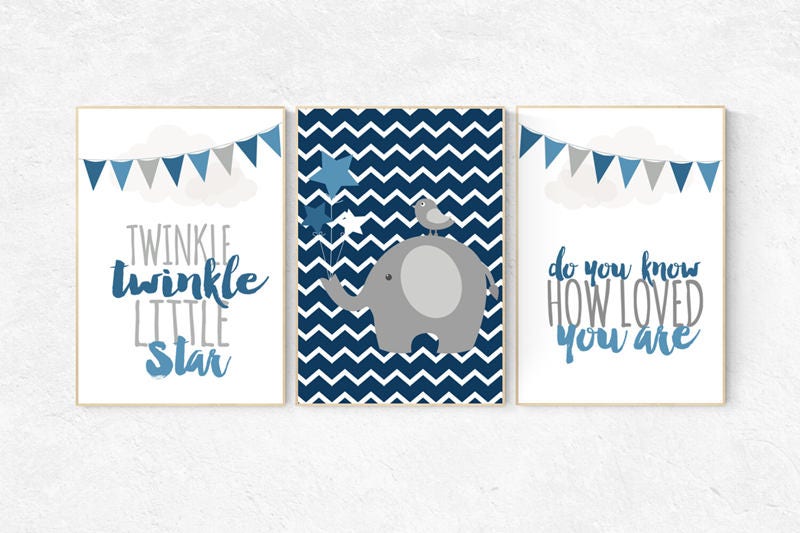 Navy nursery decor, nursery decor boy navy, nursery decor elephant, winkle twinkle little star, navy nursery, boys room decor, navy blue