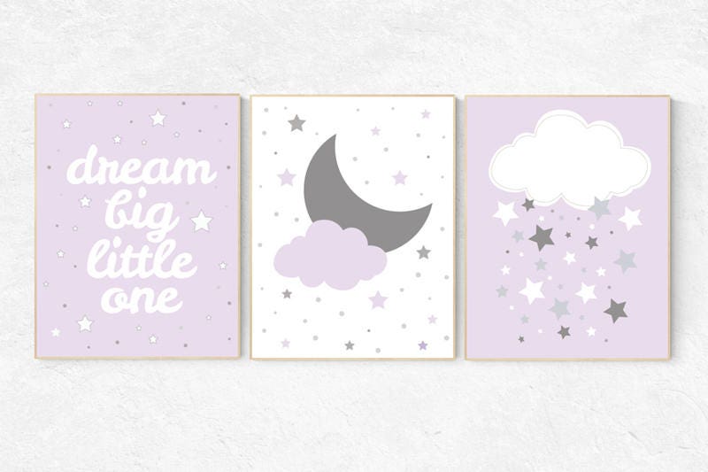 lilac nursery decor, baby girl nursery, lilac gray nursery, dream big little one, girls room decor, star nursery decor girl, Purple Grey