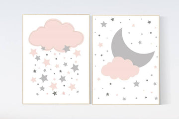 Cloud nursery decor, baby girl nursery decor, pink nursery decor, girls room wall art, nursery prints girl baby gift, nursery decor girls