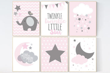 CUSTOMIZE! Pink Gray Nursery Art, Twinle twinkle, Baby Girl Nursery Decor, Nursery Print, Baby Girl Pink Nursery Art, pink gray, Baby Girl