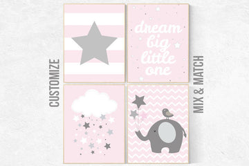 Pink Nursery Art, Nursery decor girl, baby girl room decor, Nursery Print, Baby Girl Pink Nursery Art, pink gray, girls nursery decor
