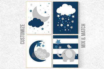 Nursery prints boy, navy blue nursery decor, dream big, nursery decor, elephant nursery, NAVY gray Nursery decor boy, nursery prints quotes