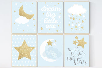 Nursery decor boy, ,dream big little one, twinkle twinkle little star,  Blue gold, nursery decor, blue nursery, moon nursery, nursery decor