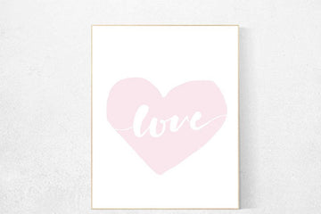 Love print, pink nursery decor, moon print, nursery wall art, new baby gift, baby room decor, baby room art, nursery decor girl, girls room
