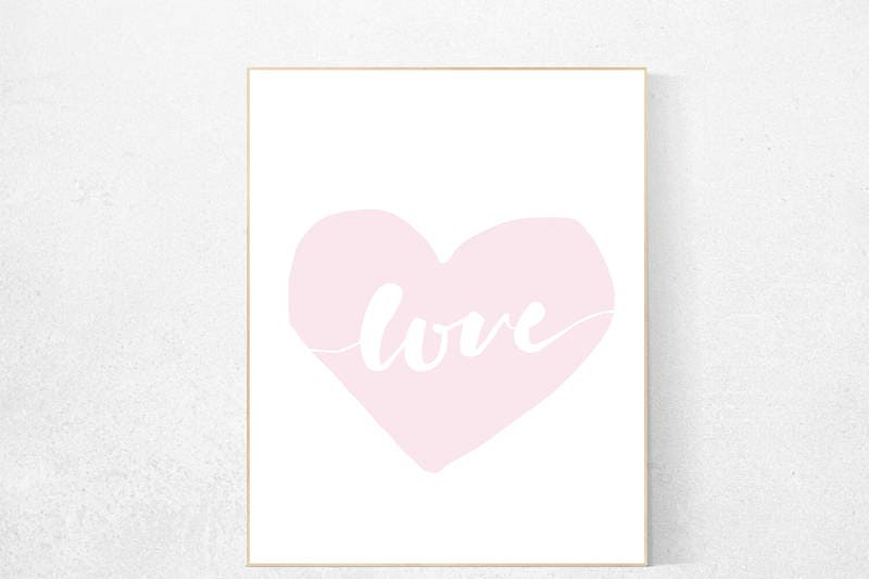 Love print, pink nursery decor, moon print, nursery wall art, new baby gift, baby room decor, baby room art, nursery decor girl, girls room