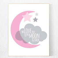 We love you to the moon and back, pink nursery decor, nursery decor, moon nursery, baby girl nursery wall art nursery wall art new baby gift