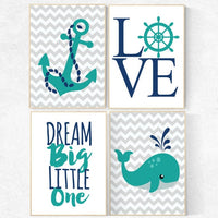 Nautical Nursery Art, Dream Big Little one, navy teal turqouise, Whale nursery, Baby Boy Nursery Wall Art, nautical kid art Baby Boy Nursery