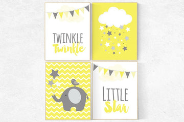 Nursery decor girl yellow, Yellow nursery decor, gender neutral baby, Twinkle Twinkle Little Star, yellow gray nursery, baby room decor