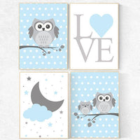 Baby boy nursery decor, owl nursery decor, Blue gray nursery, boys room wall art, baby room prints, nursery decor, cloud nursery, owl print