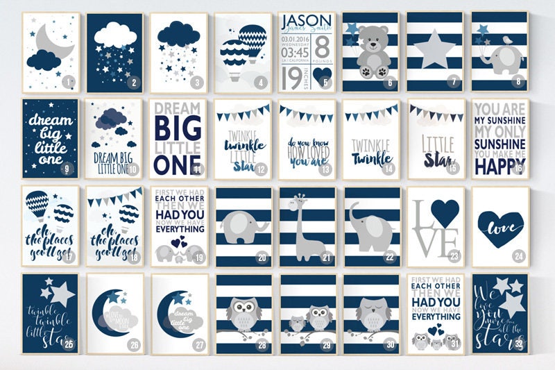 CUSTOMIZE! NAVY Nursery decor boy, nursery prints boys, nursery prints quotes, nursery decor wall art, navy blue nursery decor, dream big,