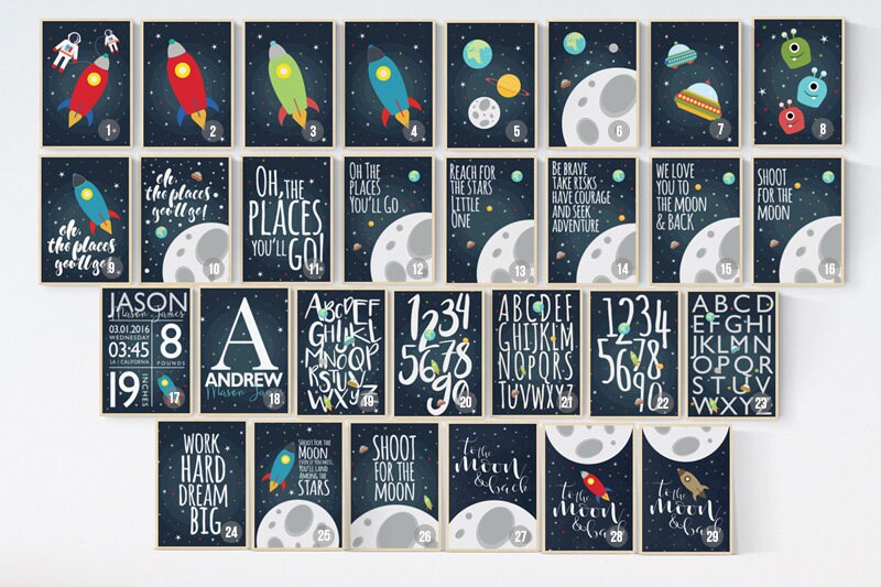 Nursery decor boy, Space nursery decor, Oh the places you'll go, outer space nursery, space print, Space themed nursery, boys room decor