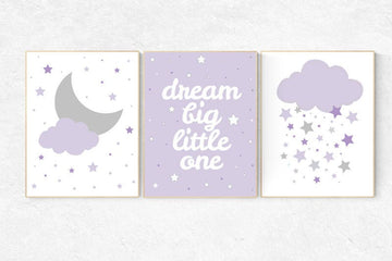 Nursery decor girl lavender, lavender nursery decor, lavender nursery art, baby girl nursery decor, dream big little one, baby room wall art