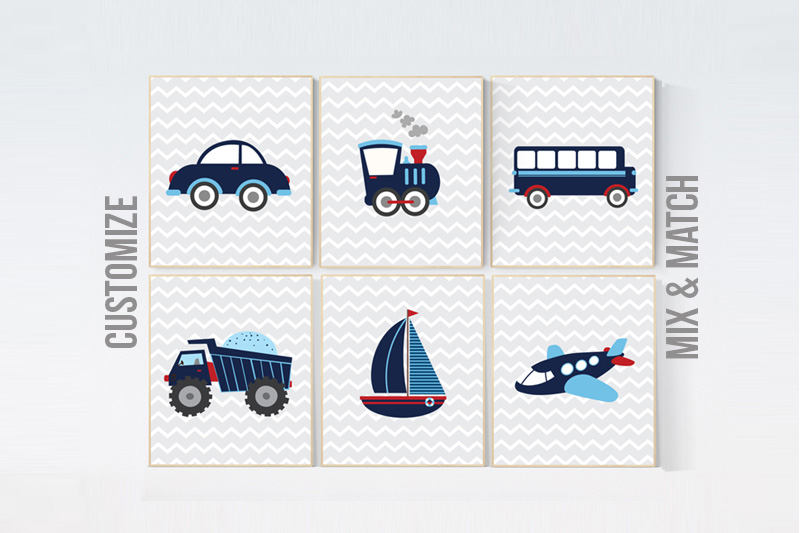 Nursery decor boy, truck nursery decor, Transportation nursery, nursery prints boy, baby room decor boys room decor vehicles plane train