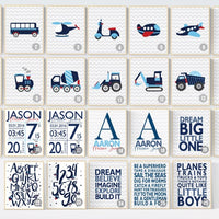 Nursery decor boy, truck nursery decor, Transportation nursery, nursery prints boy, baby room decor boys room decor vehicles plane train