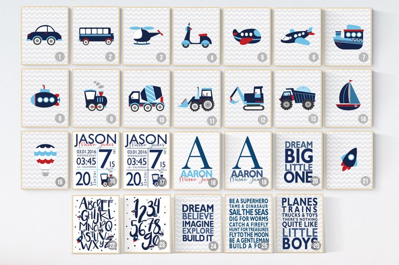 Nursery decor boy, truck nursery decor, Transportation nursery, nursery prints boy, baby room decor boys room decor vehicles plane train