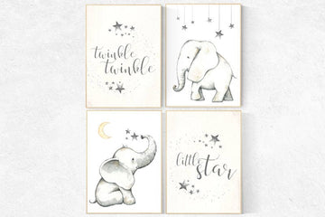 Elephant decor for nursery, Nursery decor neutral, Twinkle Twinkle Little Star, nursery prints elephant, elephant nursery, kids room, animal