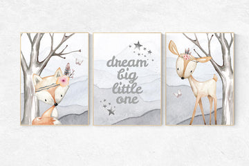 Nursery decor girl woodland, Nursery prints woodland animaks, animal flower crown prints, nursery prints animals, nursery decor flower