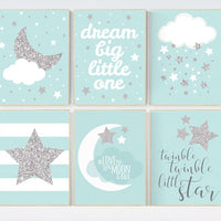 Mint nursery decor, gender neutral nursery decor, Dream big little one, twinkle, mint nursery wall art, baby room, Nursery decor neutral