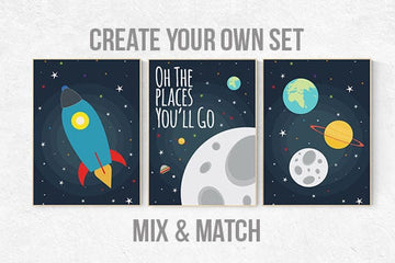 Space nursery decor, nursery decor boy, Oh the places you'll go, outer space nursery, space print, Space themed nursery, boys room decor