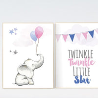 nursery decor navy and pink, twinkle twinkle little star, nursery decor elephant, animal prints, elephant baby room, pink navy nursery