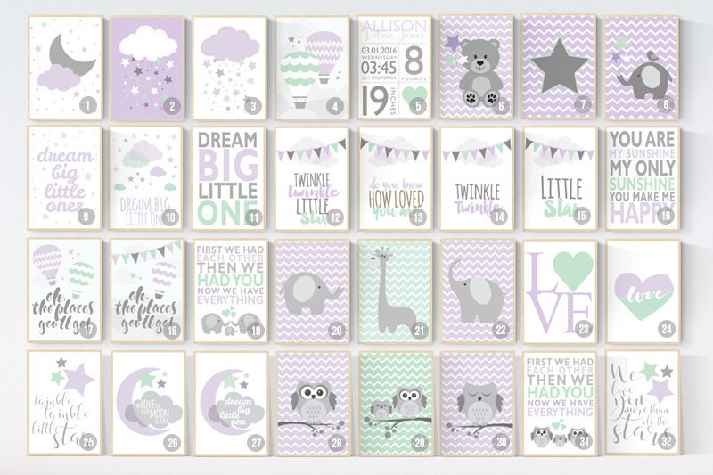Purple mint nursery, purple mint nursery, twinkle twinkle, nursery decor girl elephant, lavender mint nursery, purple teal nursery, mint