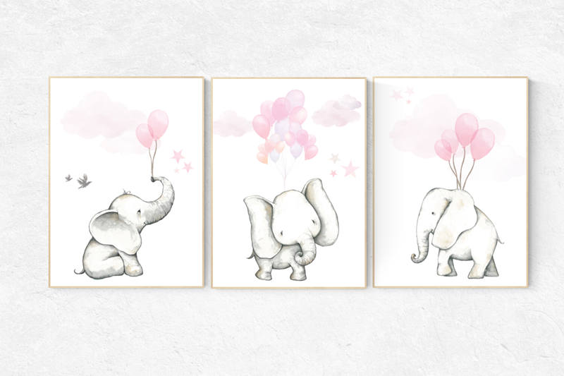 Pink nursery decor, nursery decor elephant, animal prints, nursery decor girl elephant, baby room, pink nursery, nursery decor pink, balloon