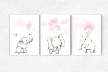 Pink nursery decor, nursery decor elephant, animal prints, nursery decor girl elephant, baby room, pink nursery, nursery decor pink, balloon