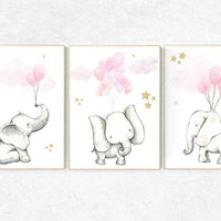 Pink gold nursery decor, nursery decor elephant, nursery decor pink and gold, animal prints, nursery decor girl elephant, baby room, gold