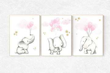 Pink gold nursery decor, nursery decor elephant, nursery decor pink and gold, animal prints, nursery decor girl elephant, baby room, gold