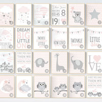 Pink nursery art, dream big little one, nursery decor, pale pink, pink gray, pink grey, moon nursery, baby girl nursery wall art, girls room