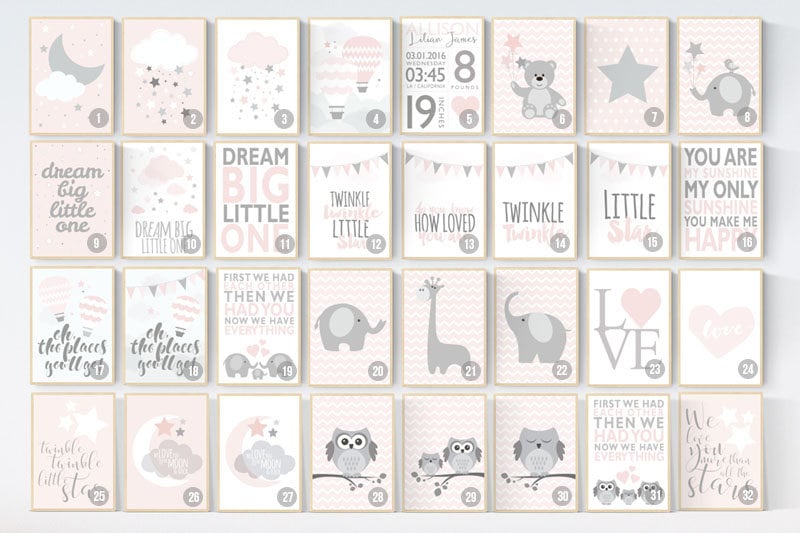 Pink nursery art, dream big little one, nursery decor, pale pink, pink gray, pink grey, moon nursery, baby girl nursery wall art, girls room