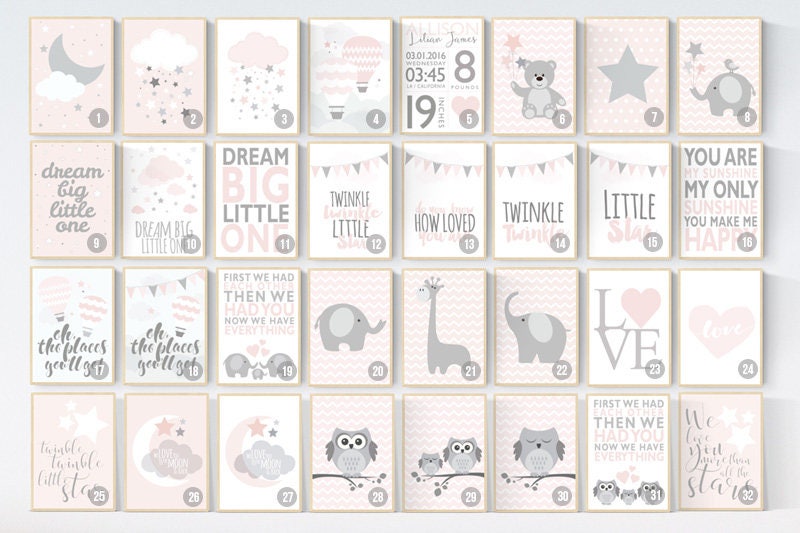 Pink nursery art, dream big little one, twinkle twinkle little star, nursery decor, pink gray, pink grey, moon nursery, nursery decor pink