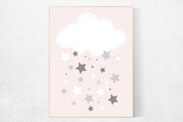 Pink nursery art, nursery wall art, pink and gray, baby girl nursery wall art, nursery decor stars, baby girl nursery decor, baby girl