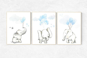 Blue nursery decor, nursery decor elephant, animal prints, nursery decor boy elephant, baby room, blue nursery, nursery decor blue, balloon