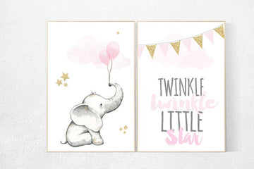 Nursery decor girl gold, Twinkle twinkle, Elephant nursery decor, pink gold nursery, Baby girl nursery decor, elephant balloon, gold nursery