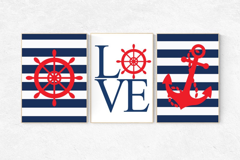 Nursery decor boy nautical, nautical baby room, sealife, Nautical Nursery Art, Navy red Nursery Decor, navy nursery, nursery decor nautical