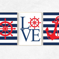 Nursery decor boy nautical, nautical baby room, sealife, Nautical Nursery Art, Navy red Nursery Decor, navy nursery, nursery decor nautical