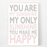 You are my sunshine, pink nursery art, star nursery decor, nursery decor, pale pink, moon nursery, baby girl nursery wall art, pink wall art