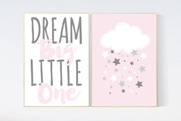Dream big little one, Nursery Wall Art, Pink Grey Baby Shower, pink nursery decor, baby girl nursery, girls room, new baby gift
