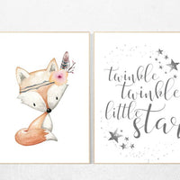 Nursery decor woodland, fox nursery decor, twinkle twinkle little star, tribal nursery decor, woodland nursery, fox print, Woodland Animals